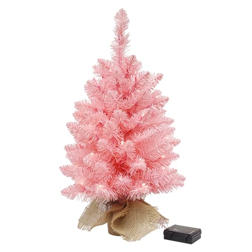 Small Christmas Tree with Lights,2ft Pre Lit Artificial Mini Xmas Tree for Tabletop,Outdoor,Bedroom,Office Decorations,Includes 50 Led Warm Lights,73 PVC Branch Tips,Green（Battery Operated）
