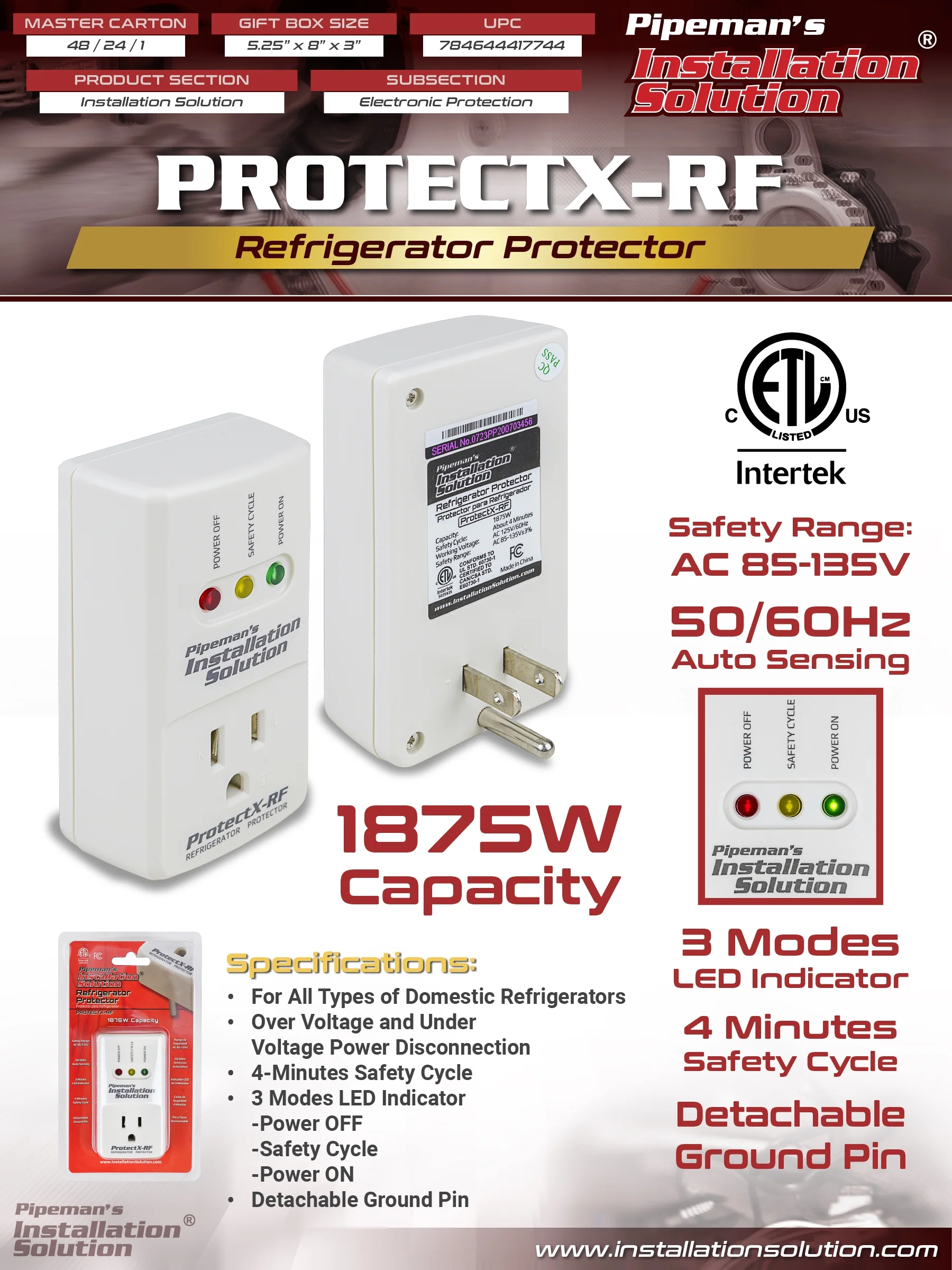 1800 Watts Refrigerator Voltage Protector Brownout Surge Appliance (New Model)