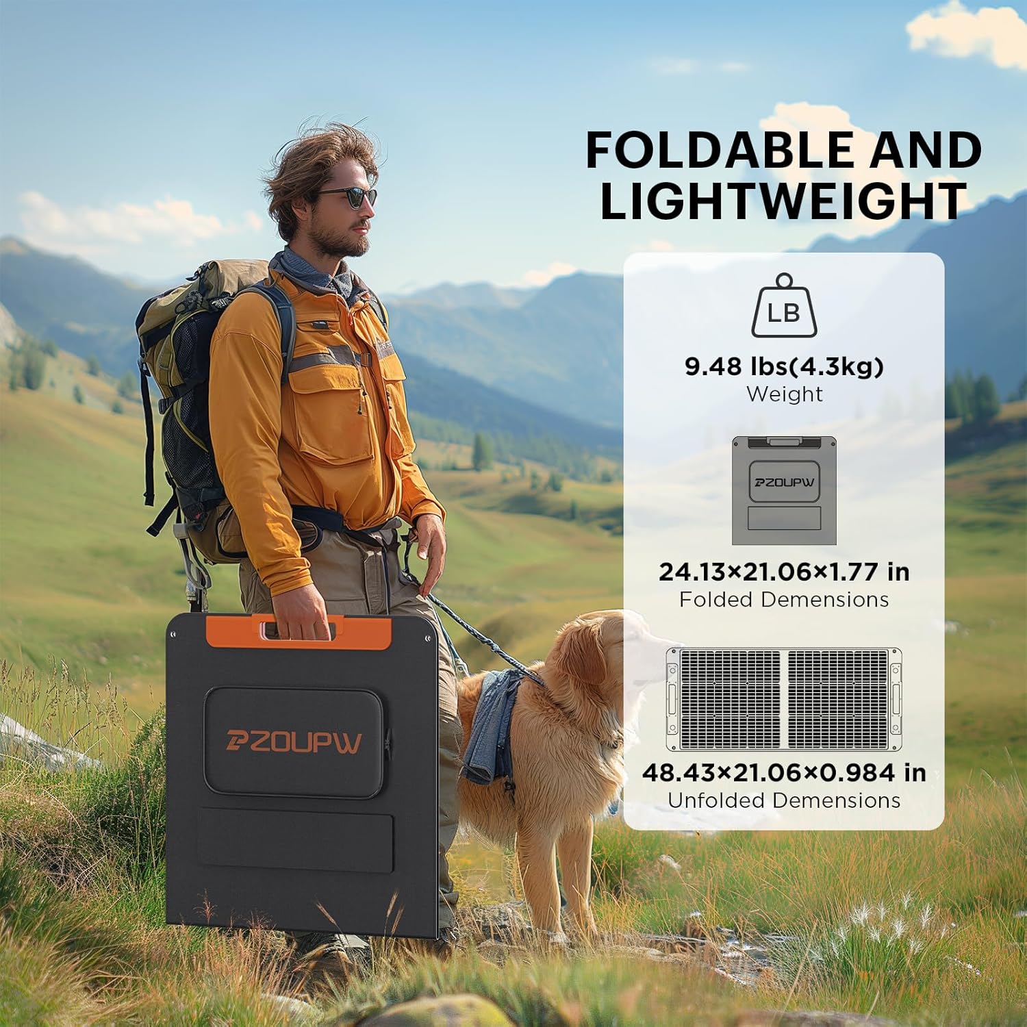 100 Watt Portable Solar Panel for Power Station,100W 20V Foldable Solar Charger with MC-4 Cable USB Output, 23.5% High Efficiency IP67 Waterproof Adjustable Kickstands for Camping RV Blackout