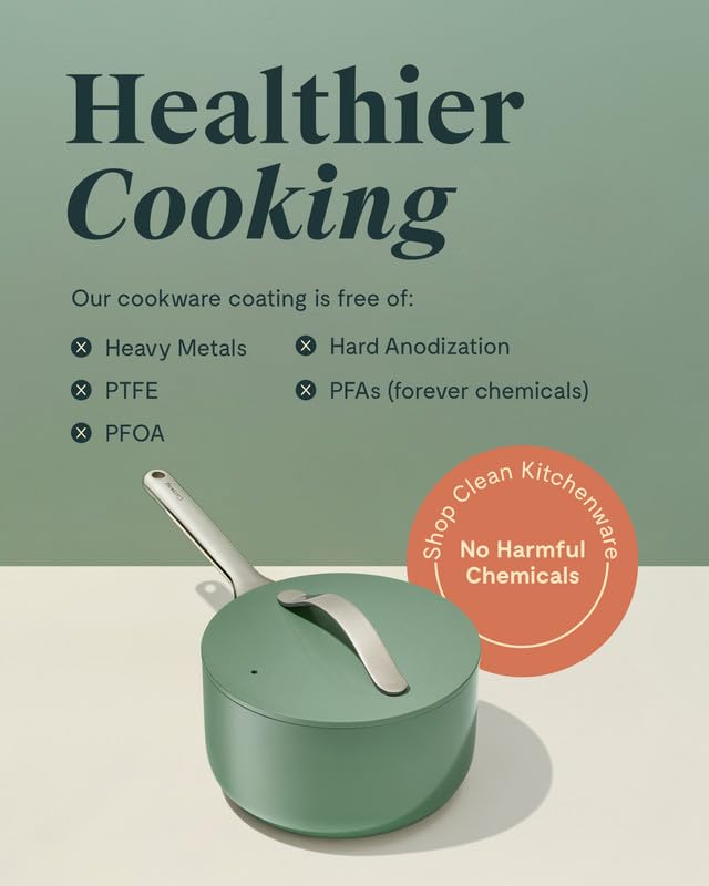 Caraway Nonstick Ceramic Sauce Pan with Lid (3 qt) - Non Toxic, PTFE & PFOA Free - Oven Safe & Compatible with All Stovetops (Gas, Electric & Induction) - Perracotta