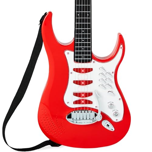Best Choice Products Kids Electric Musical Guitar Play Set, Toy Guitar Starter Kit Bundle w/ 6 Demo Songs, Whammy Bar, Microphone, Amp, AUX, 2 Sticker Sheets - Blue