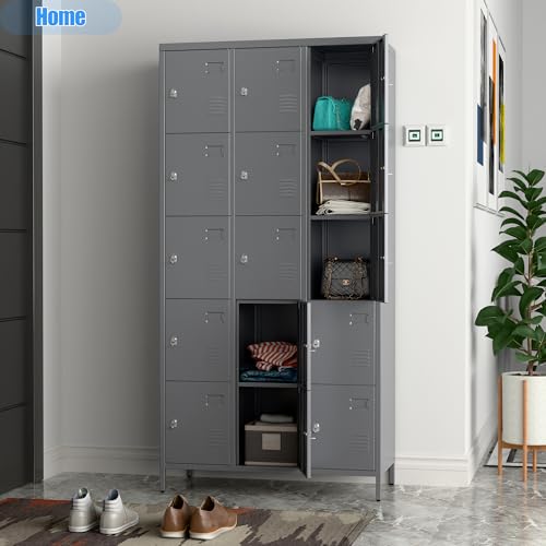 6 Doors Metal Lockers for Employees with Lock, Metal Locker with 18 Hooks for School Garage Office Gym Home,Assembly Required,Dark Grey