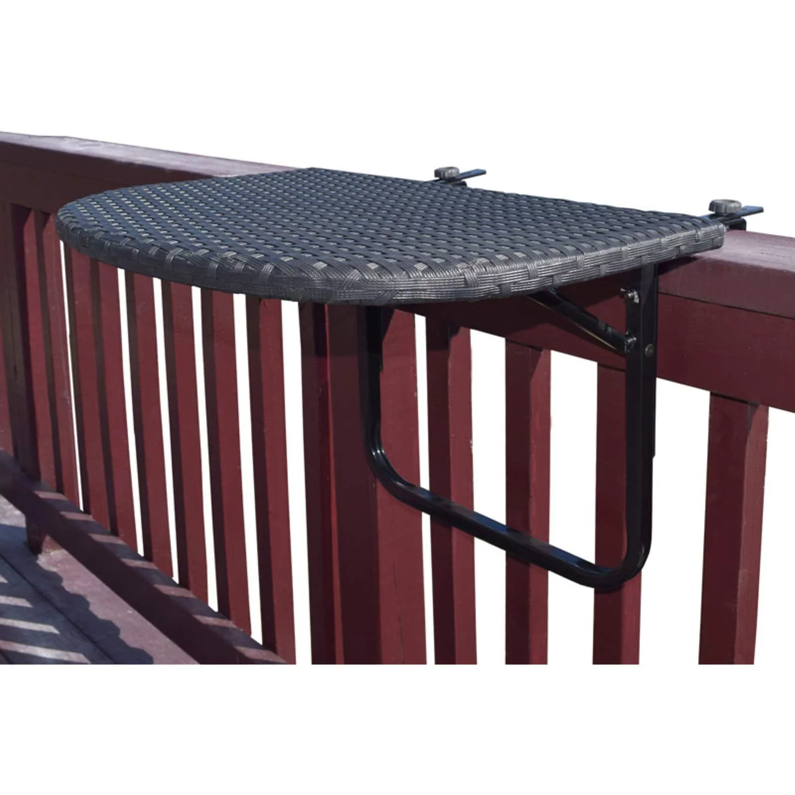 Oakland Living Wicker and Metal Indoor/Outdoor Foldable Balcony Table with Adjustable Clamps - Black