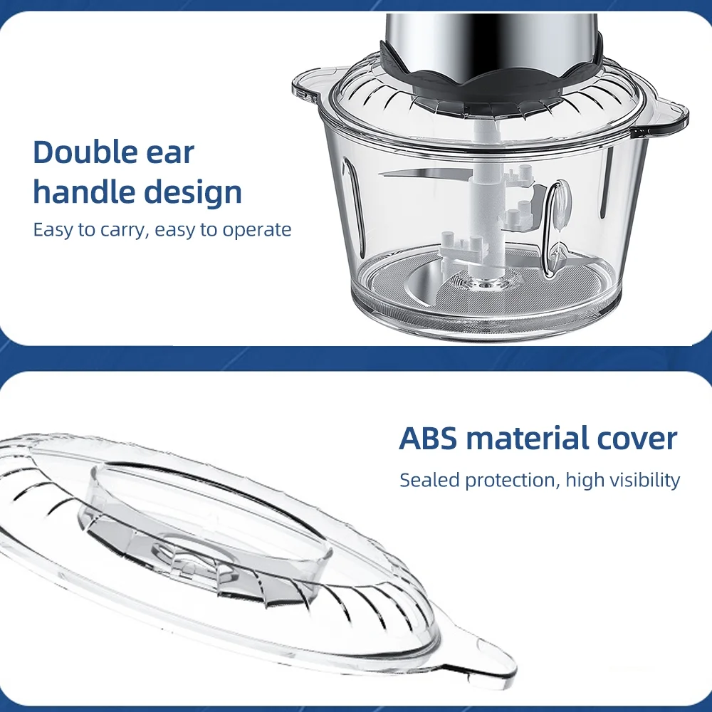 Homgeek Electric Food Grinder 8cup Large Household Capacity Stainless Steel 2 Gears 250W High Power Kitchen Cooker Blender