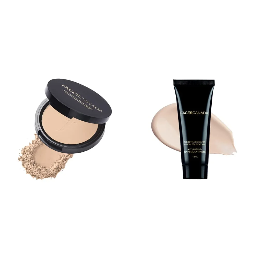 Faces Canada Weightless Stay Matte Compact Vitamin E & Shea Butter, Spf-20 Ivory 01, 9 g And Faces Canada Weightless Matte Finish Foundation, Mini - Ivory, 18 ml