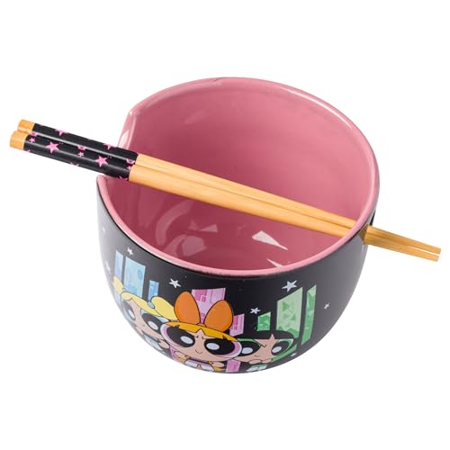 Silver Buffalo Sanrio Hello Kitty Strawberry Milk Japanese Character Ceramic Ramen Noodle Rice Bowl with Chopsticks, Microwave Safe, Pink, 20 Ounces