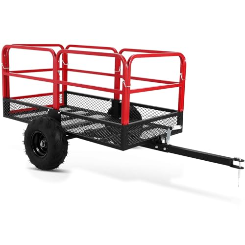ATV Trailer Garden Dump Cart Tow Behind, 1500 LBS 22 Cubic Feet Heavy Duty Steel ATV Trailer Dump Cart, Pull Behind Yard Wagon Cart with 2 Wheels, Lawn Mower Cart for Lawn Mower Tractor, ATV, UTV