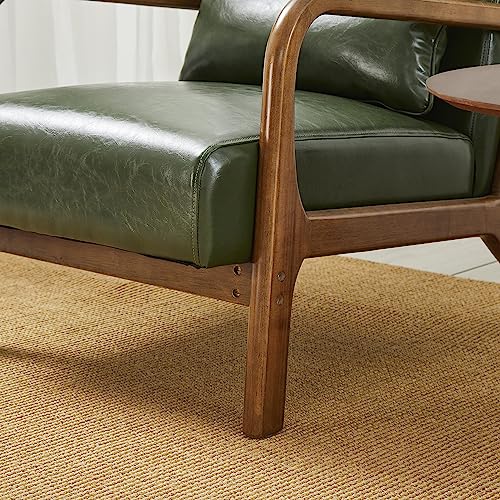 Glitzhome 2 Set Mid Century Black Accent Armchair, Single Reading Armchair PU Leather Lounge Chair with Walnut Ruberwood Frame