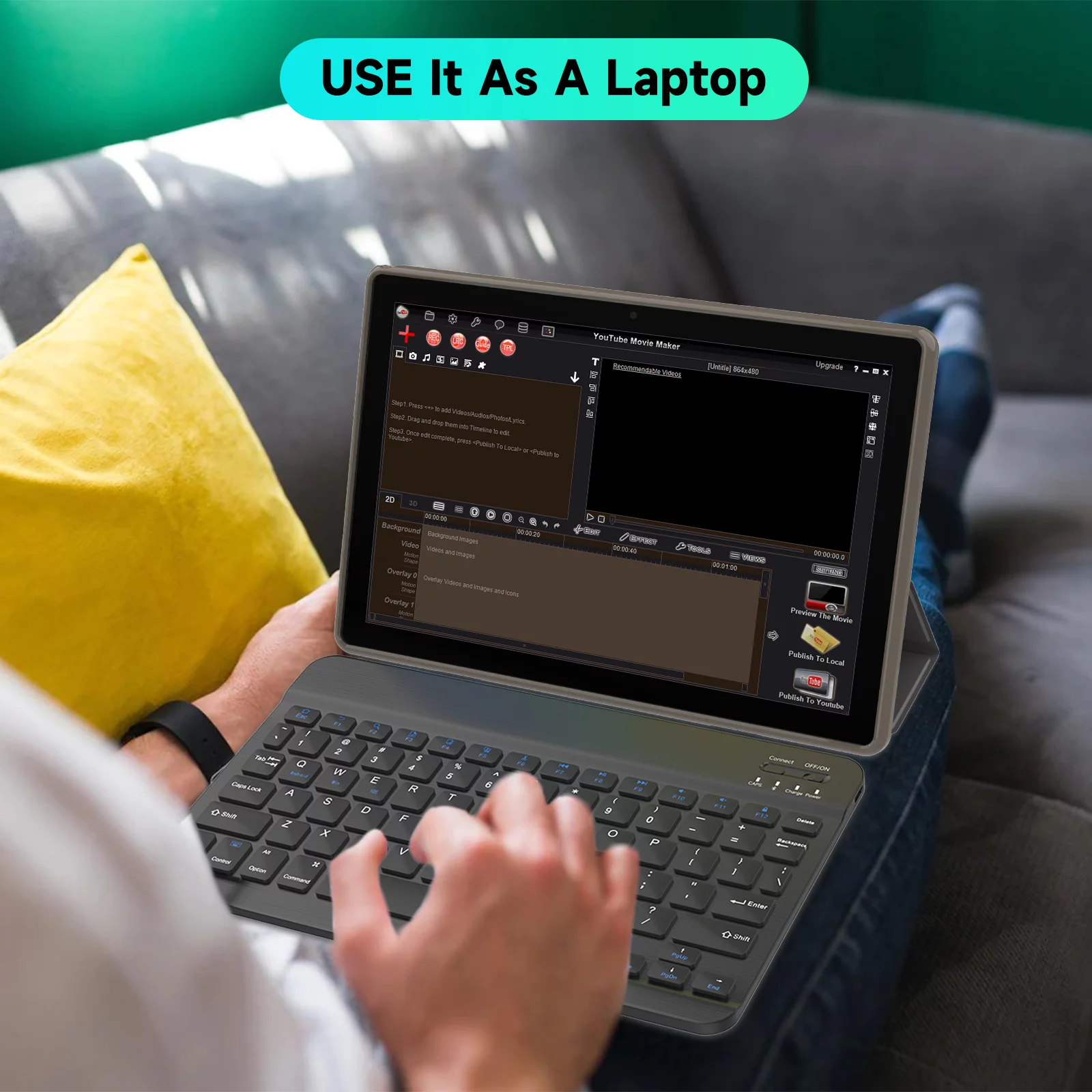 2 in 1 Tablet, 10 inch Tablet Android 11.0 Tablets PC with Keyboard Case Mouse Stylus Film, 4GB RAM+64GB ROM 512GB Expandable Tableta Computer, 10.1 IPS Screen, 2+8MP Dual Camera, WiFi BT Google Play.