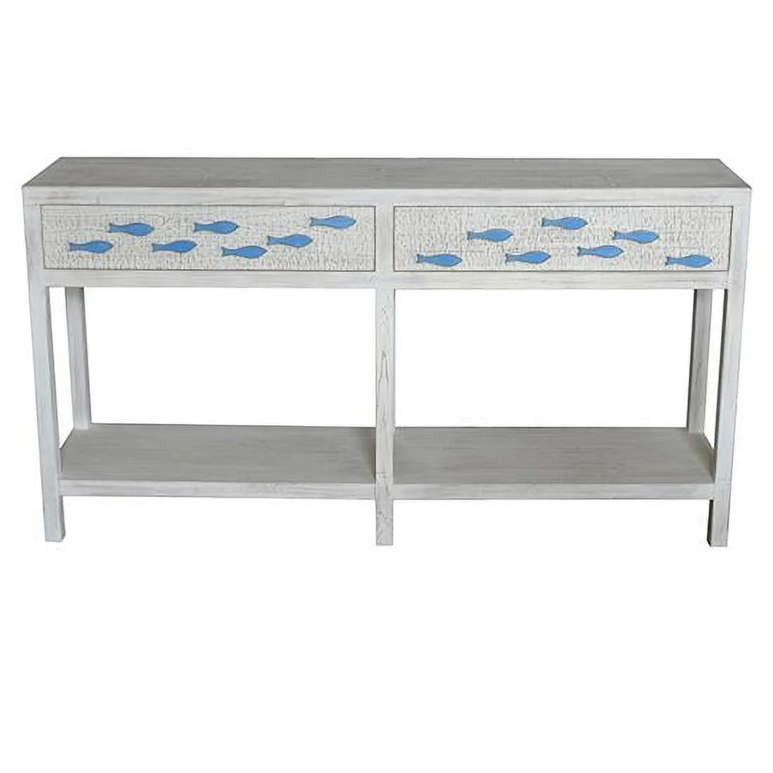 Crestview Collection CVFZR3583 Swimming Upstream 2 Drawer Aqua Fish Console, Antique White