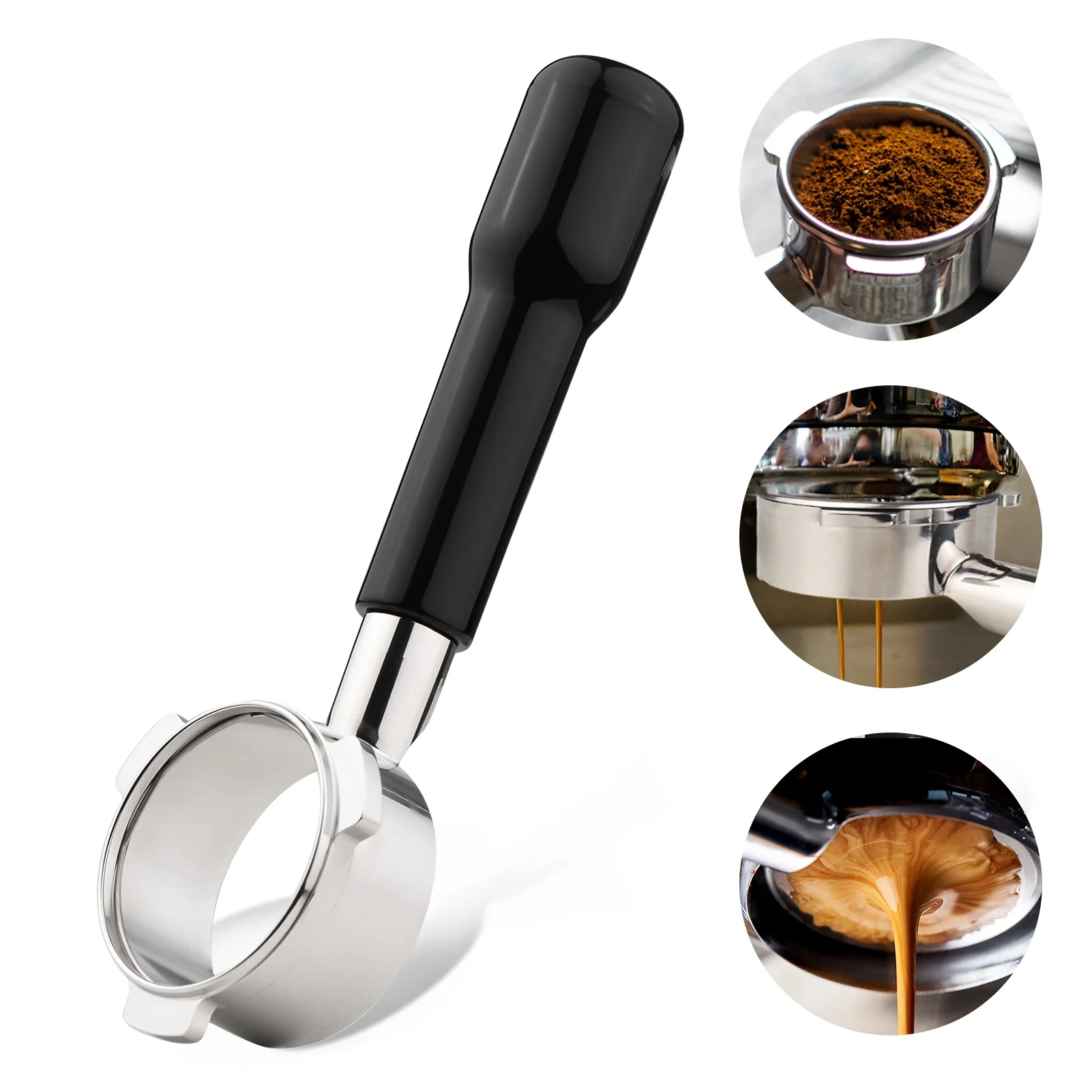 Spirastell Handle,3 Ears Stainless Handle Cup Filter Coffee Handle Cup Steel Naked Portafilter 8 Series Coffee Cup Filter 8 Portafilter Wooden Coffee Filter 8 Series portafilter Ears Stainless Steel