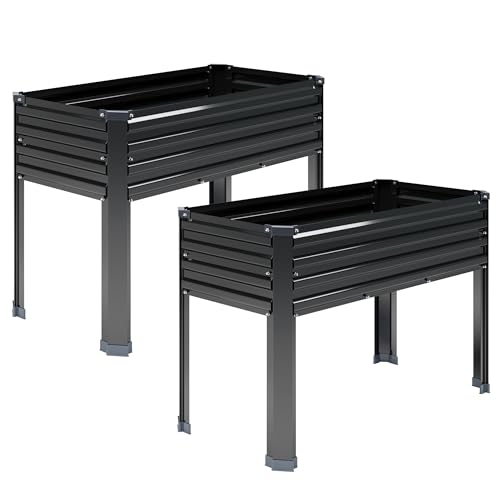 Galvanized Raised Garden Bed with Legs,2PCS 48×18×30in Elevated Planter Box for Backyard,Garden, Patio, Balcony, 300lb Capacity,Planters for Outdoor Plants,Black