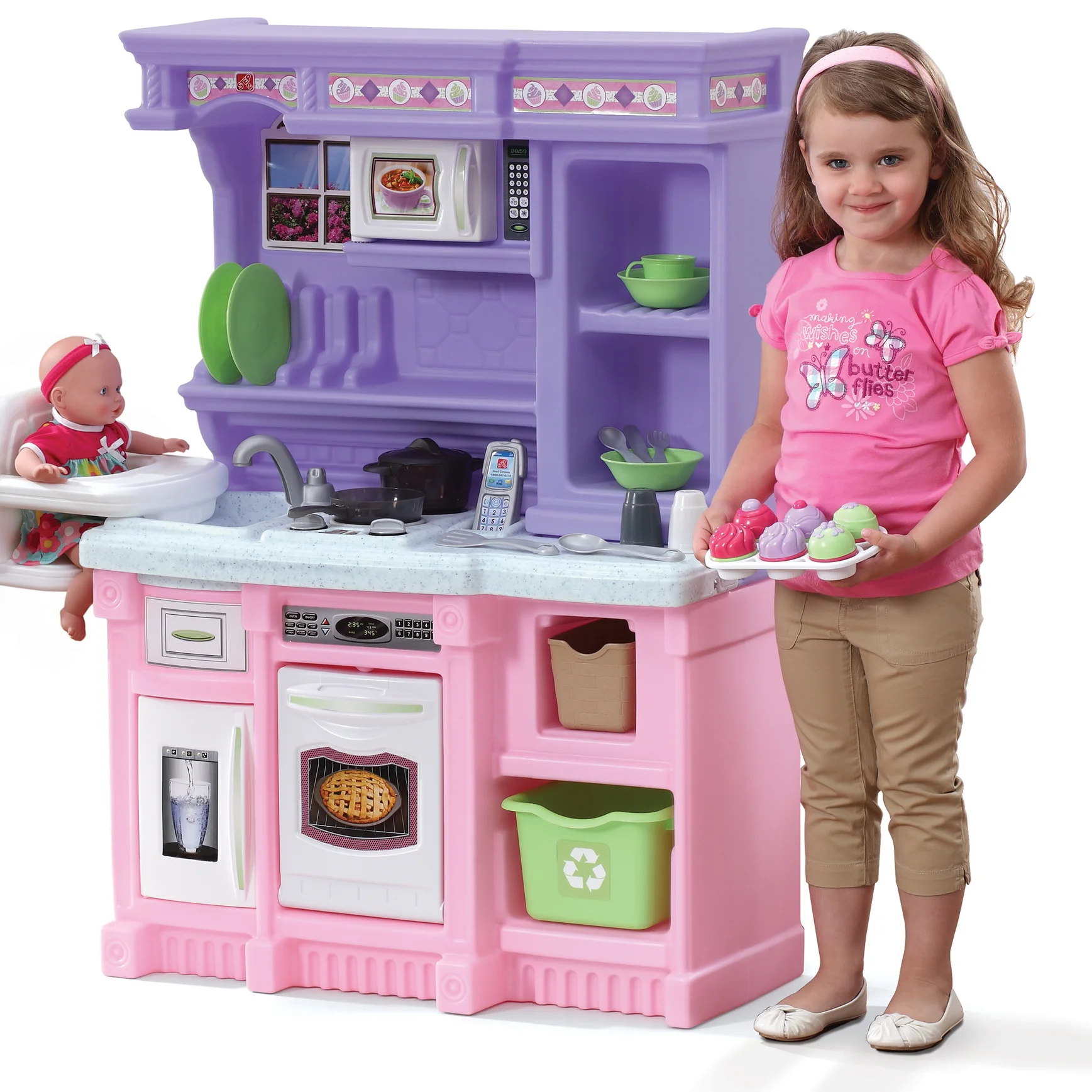 Step2 Little Bakers Pink Toddler Plastic Kitchen Playset with 30 Piece Play Set