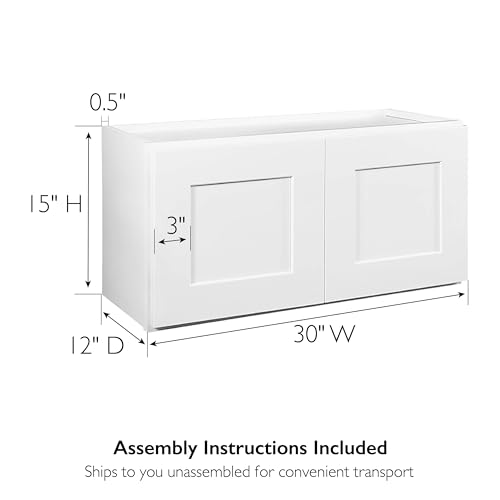 Brookings Shaker Unassembled Bridge Wall Kitchen Cabinet W3018, 30 W x 12 D x 18 H, Painted White with Sherwin Williams®, Solid Wood – Design House, 561662