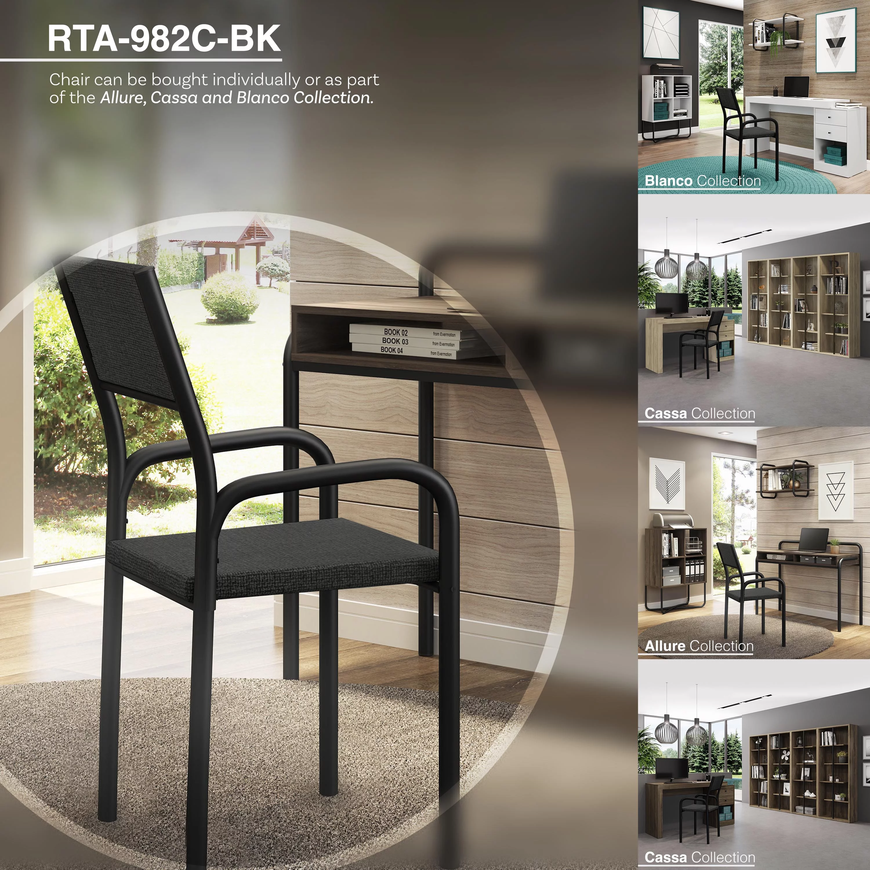 Techni Mobili  Visiting Office  Desk Chair with Metal Frame , Fixed Armrest, Black