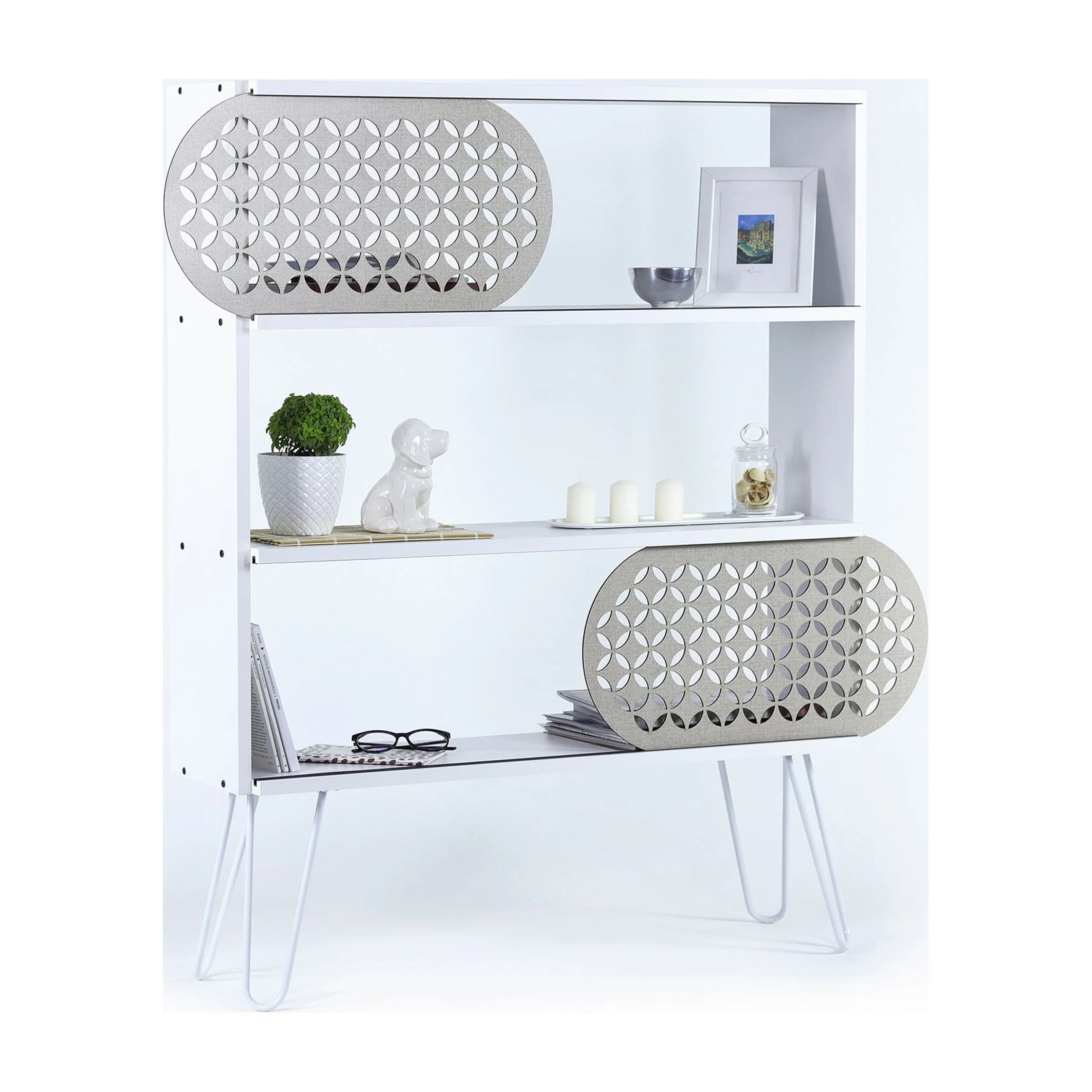 Illu 3 Tier Modern Bookshelf, Metal Legs Bookshelf for Small Spaces in your Living Rooms, Office Furniture Bookcase, White