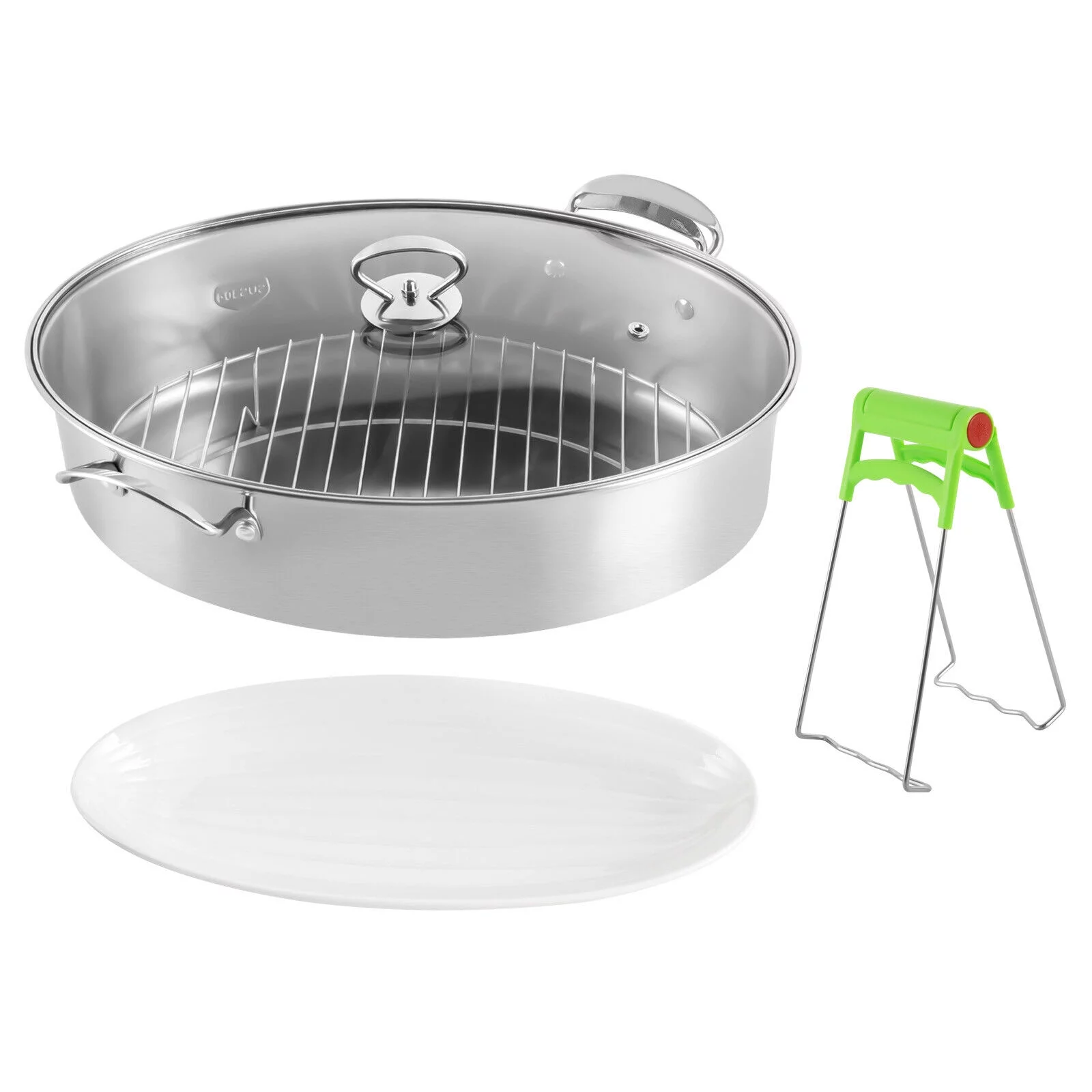 ZhdnBhnos Stainless Steel Fish Steamer Oval Fish Steaming Pot with Glass Lid Multi-Cooker Kitchen Cooking Cookware