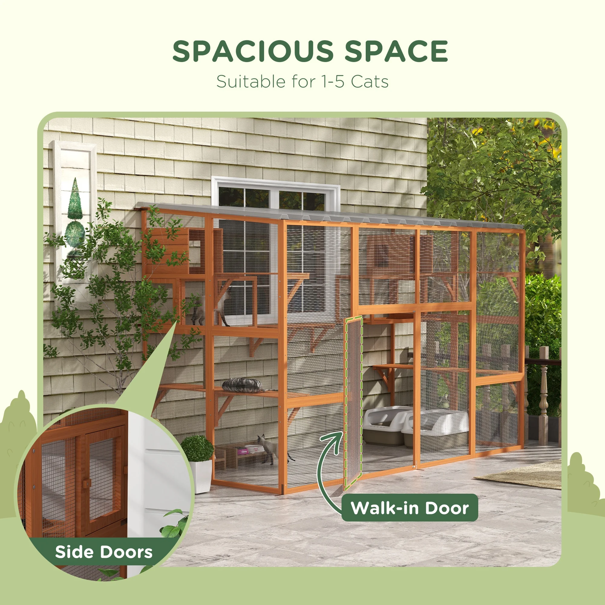 PawHut Catio Playground Cat Window Box Outside Enclosure w/ Scratching Post