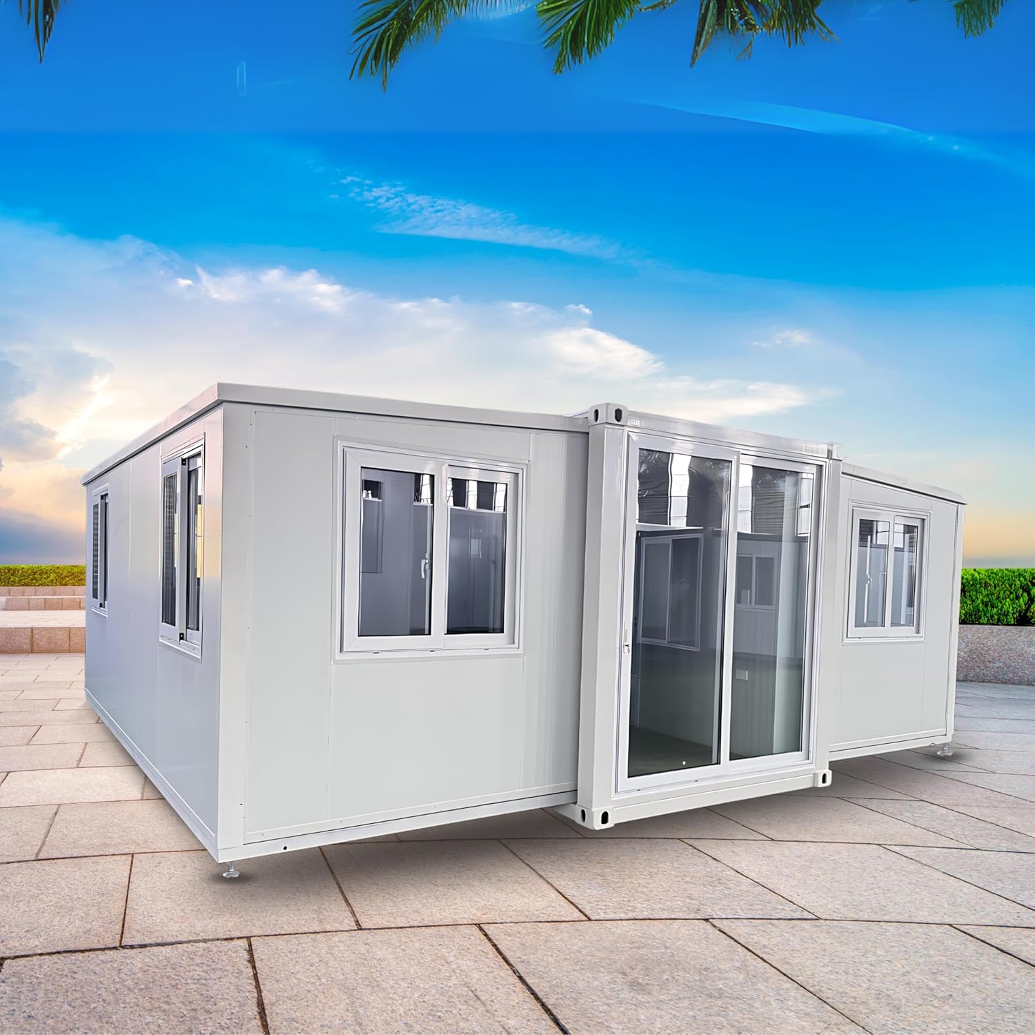 Tiny 20ft Prefab White House | Expandable Modern house to Live in with 2 Bedroom 1 Living room 1 bathroom and 1 kitchen
