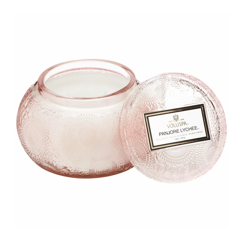 Voluspa Panjore Lychee Embossed Glass Chawan Bowl Candle (14 Ounces)