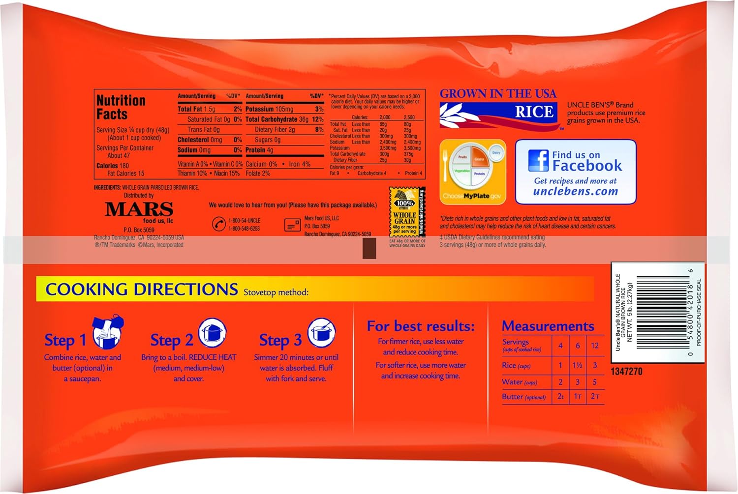 UNCLE BEN'S Whole Grain Brown Rice Bag, 5lb.