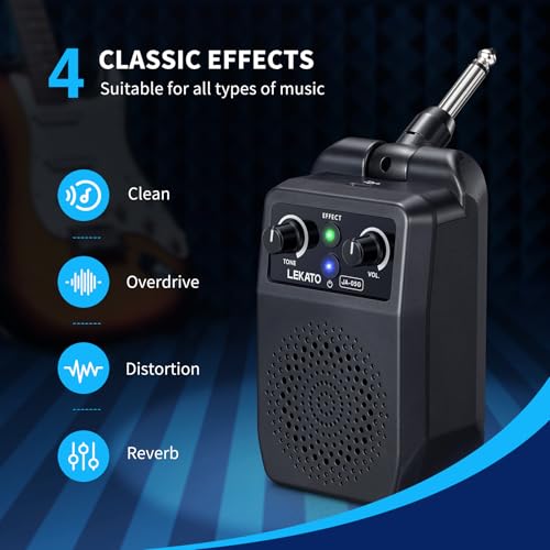 LEKATO Mini Electric Guitar Amp 5W, Portable Guitar Amp Bluetooth with Built-in 4 Effects, Clean Distortion Overdrive Reverb, Rechargeable Small Amplifier for Practice