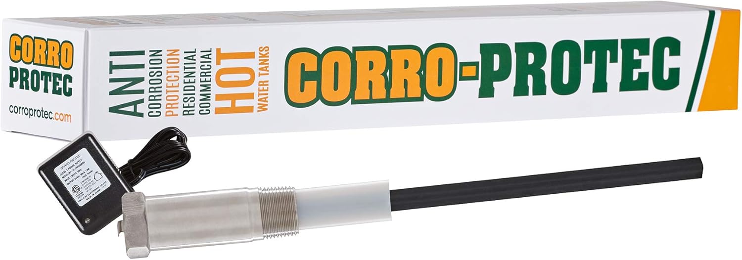 Corro-Protec? Powered Anode Rod for Water Heater, 20-Year Warranty, Eliminates Rotten Egg/Sulfur Smell within 24 hours, Stops Corrosion and Reduces Limescale, Electrical Anode Rod Made of Titanium