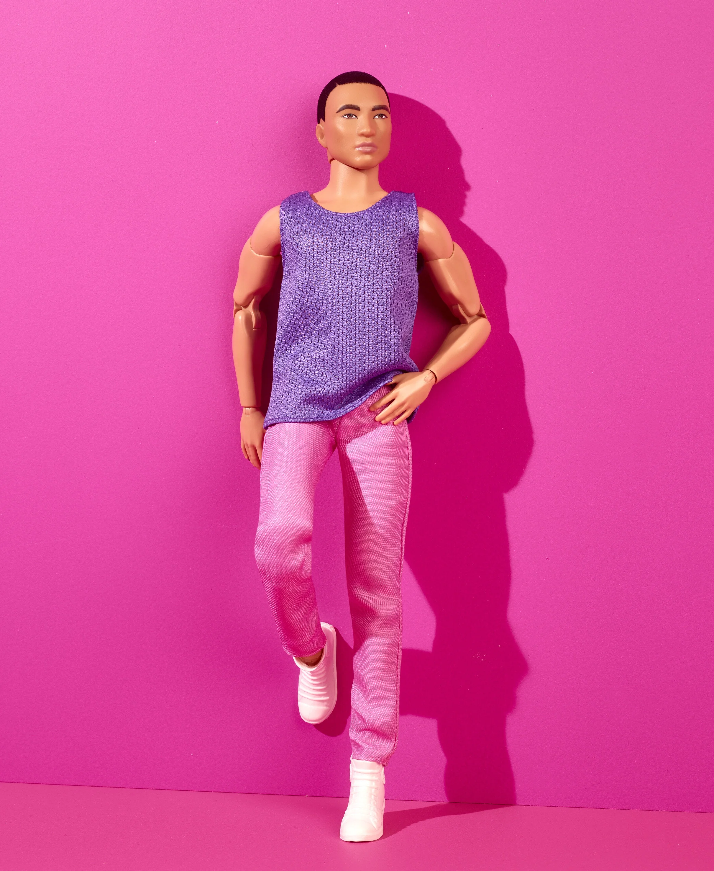 Ken Doll, Barbie Looks Fashion Doll, Black Hair, Purple Mesh Top with Pink Pants