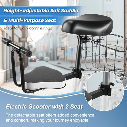 Caroma Peak 500W/800W/1200W Electric Scooter with Seat, 30 Miles Max Range Electric Scooter Adults&Teens, 48V Large Battery, 20MPH Top Speed Foldable Ebike, Adjustable E-Bike with Basket&Kid Seat