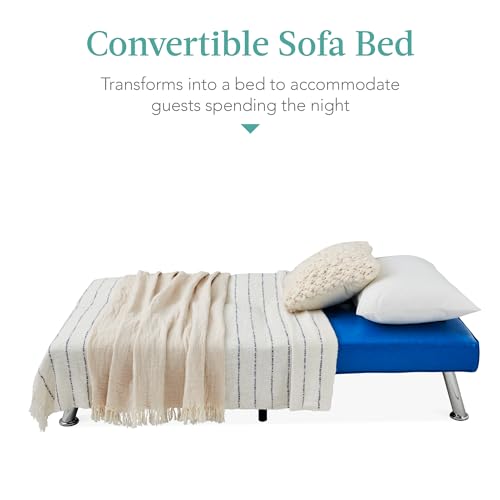 Best Choice Products Faux Leather Upholstered Modern Convertible Futon, Adjustable Folding Sofa Bed, Guest Bed w/Removable Armrests - Blue