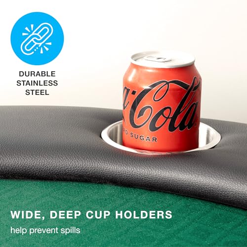 Brybelly 10-Person Foldable Poker Table with Suited Speed Cloth and Jumbo Stainless Steel Cupholders (Green, 84 Inch)