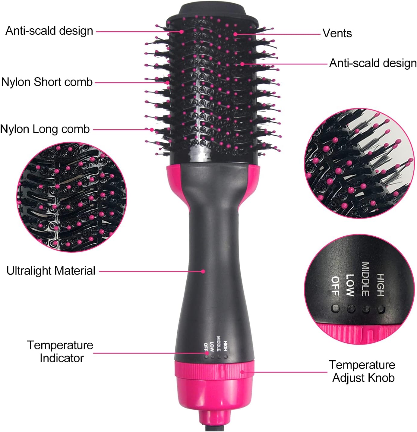 Hair Dryer Brush Blow Dryer Brush in One, Upgraded 4 in 1 Hair Dryer and Styler Volumizer with Negative Ion Anti-frizz Ceramic Titanium Barrel Hot Air Brush Hair Straightener Brush