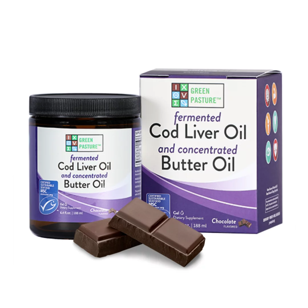 Green Pasture Fermented Cod Liver Oil and Concentrated Butter Oil Gel, 6.4 oz/188mL - Chocolate Cream