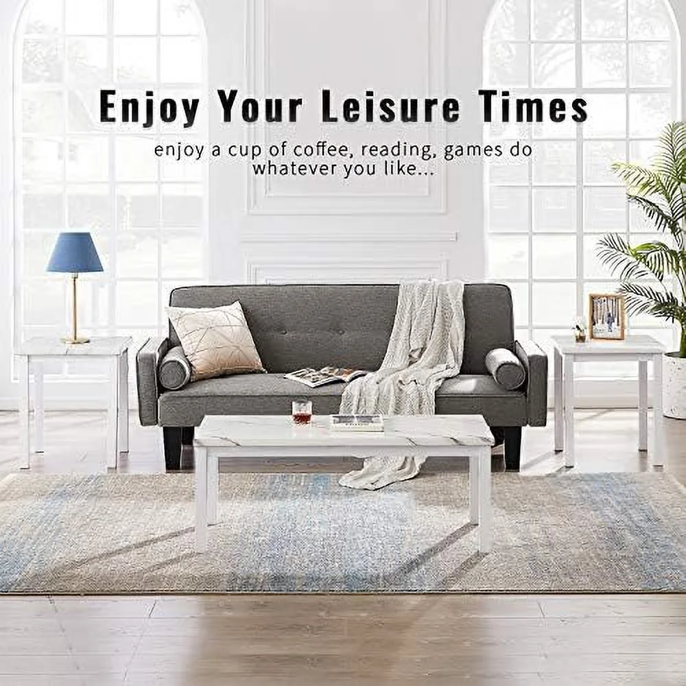 Living Room 3-Piece Set With Marble-Looking Top-Includes Coffee 2 End Tables, 42.1