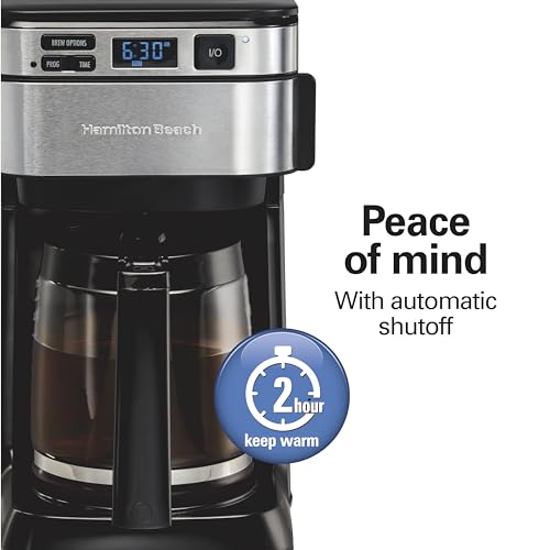 Hamilton Beach Programmable Drip Coffee Maker, 12 Cups, Front Access Easy Fill, Pause & Serve, 3 Brewing Options, Black (46310)