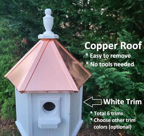 2 Holes Amish Handmade Copper Roof Birdhouse With Individual Perches, Duplex 2 Nesting Compartments, Bluebird Songbird Bird House US Made
