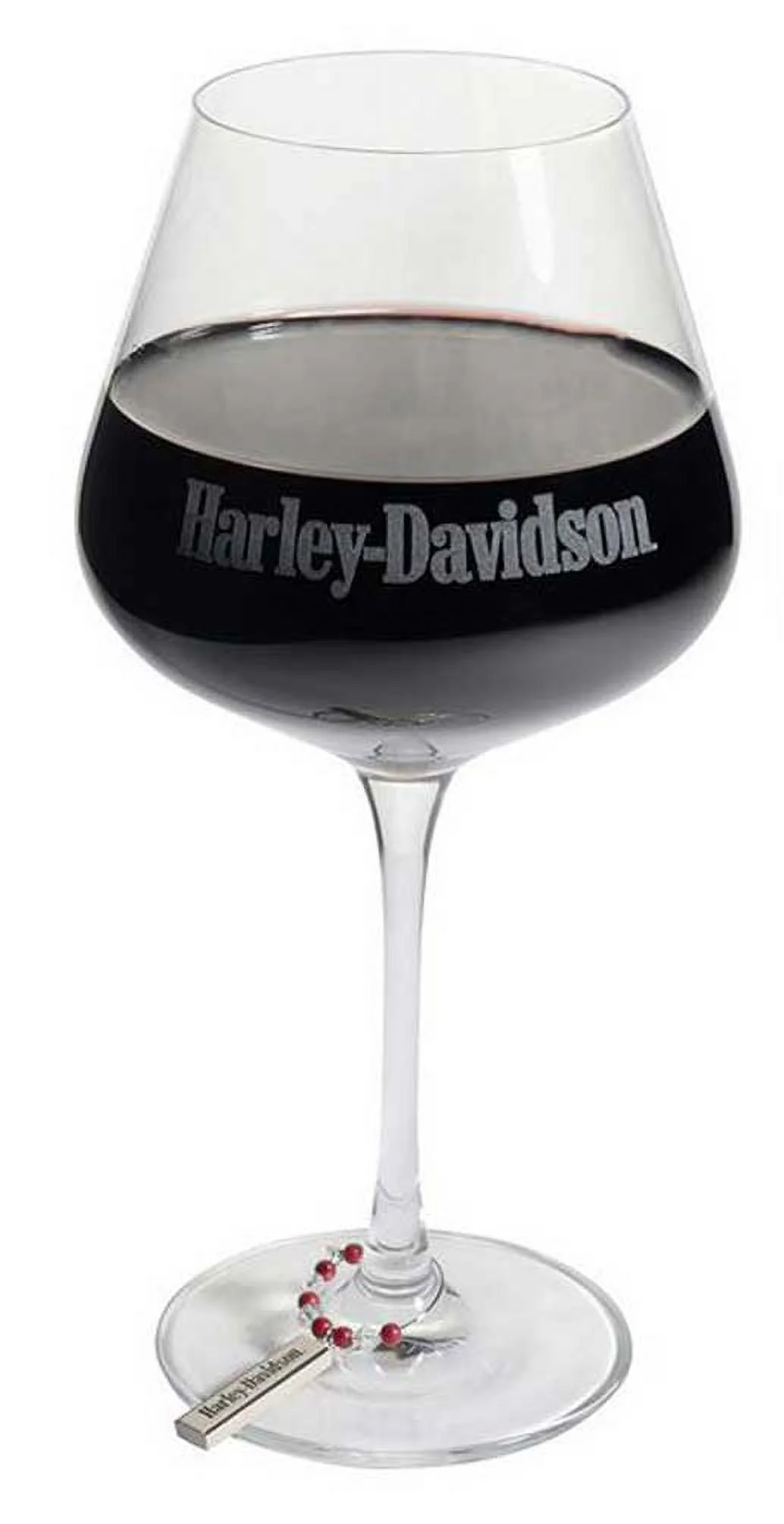 Harley-Davidson Wine Glass Set w/ Charms, Etched H-D Script, Set of Two 23 oz., Harley Davidson
