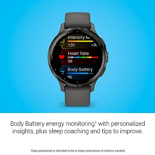 Garmin Venu 3S Slate Stainless Steel Bezel 1.2-Inch AMOLED Touchscreen Display Smart Watch with 41mm Pebble Gray Case and Silicone Band
