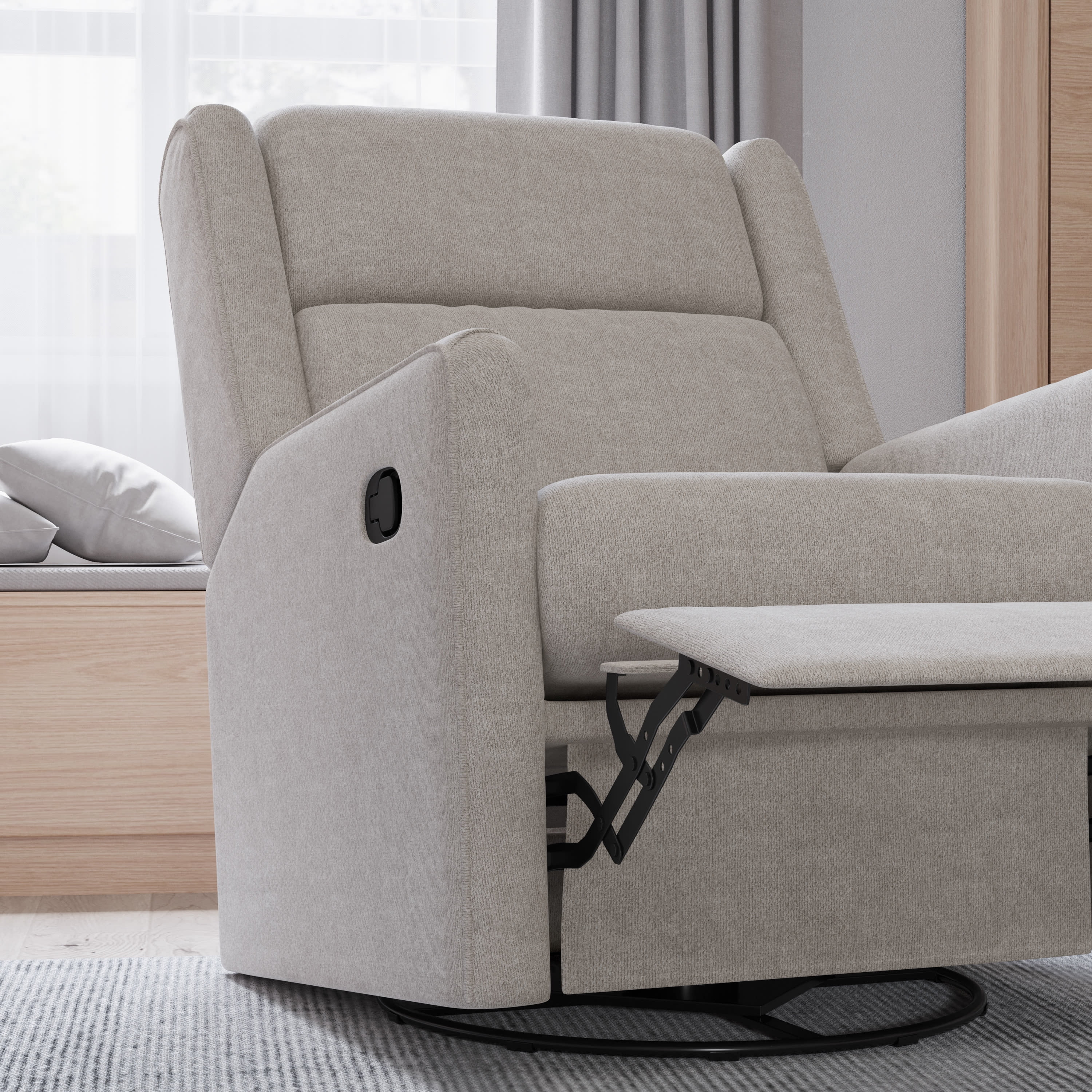 Merrick Lane 3-in-1 Traditional Manual Recliner Rocker Swivel Glider Chair in Light Gray