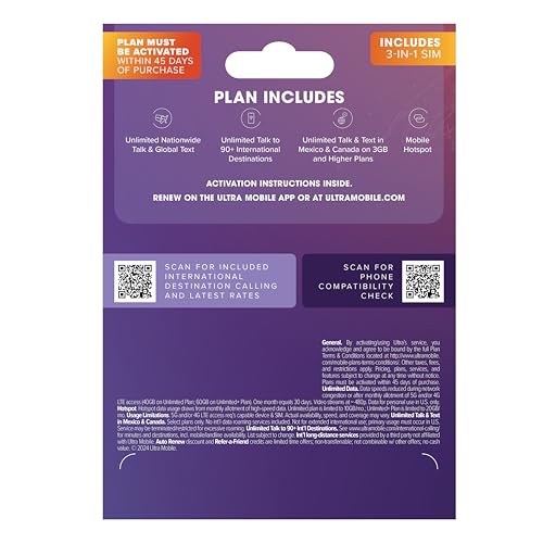 $19/mo. Ultra Mobile Prepaid Phone Plan with Unlimited International Talk, Text and 3GB of 5G • 4G LTE Data (SIM Card Kit)