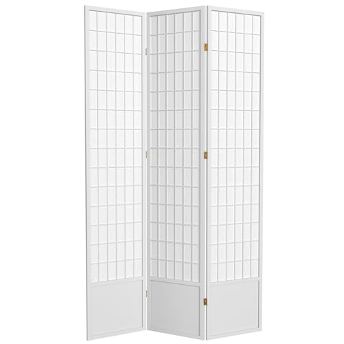 Red Lantern 7 ft. Tall Window Pane Shoji Screen-White-3 Panels Room Divider