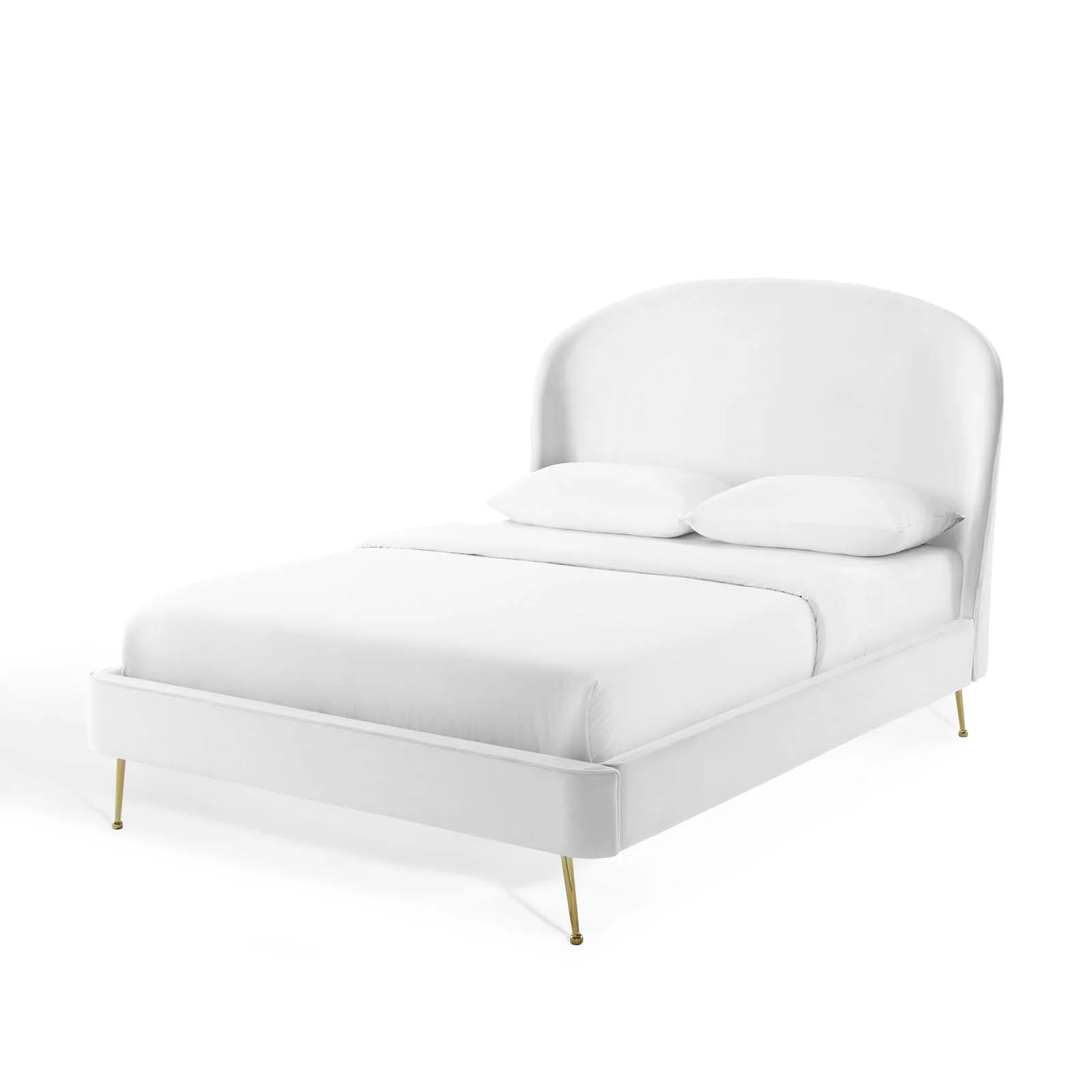 Platform Bed Frame, Queen Size, Velvet, White, Modern Contemporary Urban Design, Bedroom Master Guest Suite