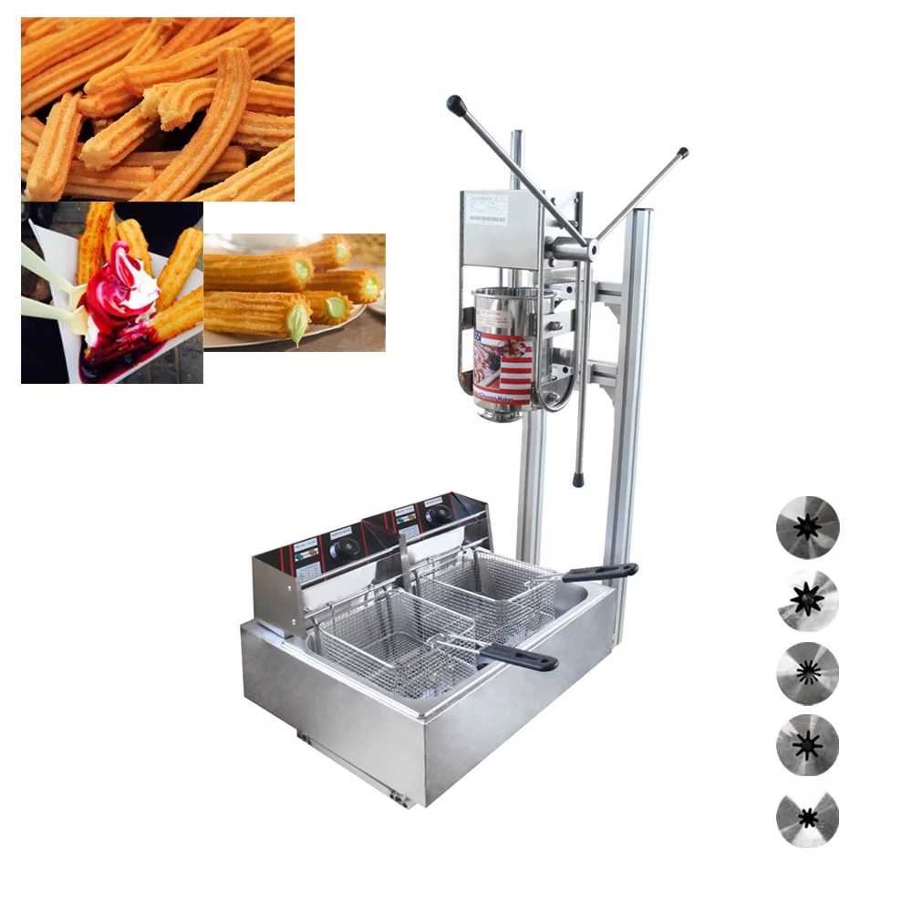 INTSUPERMAI Spanish Churros Making Machine 5L with Electric Deep Fryer 12L 220V