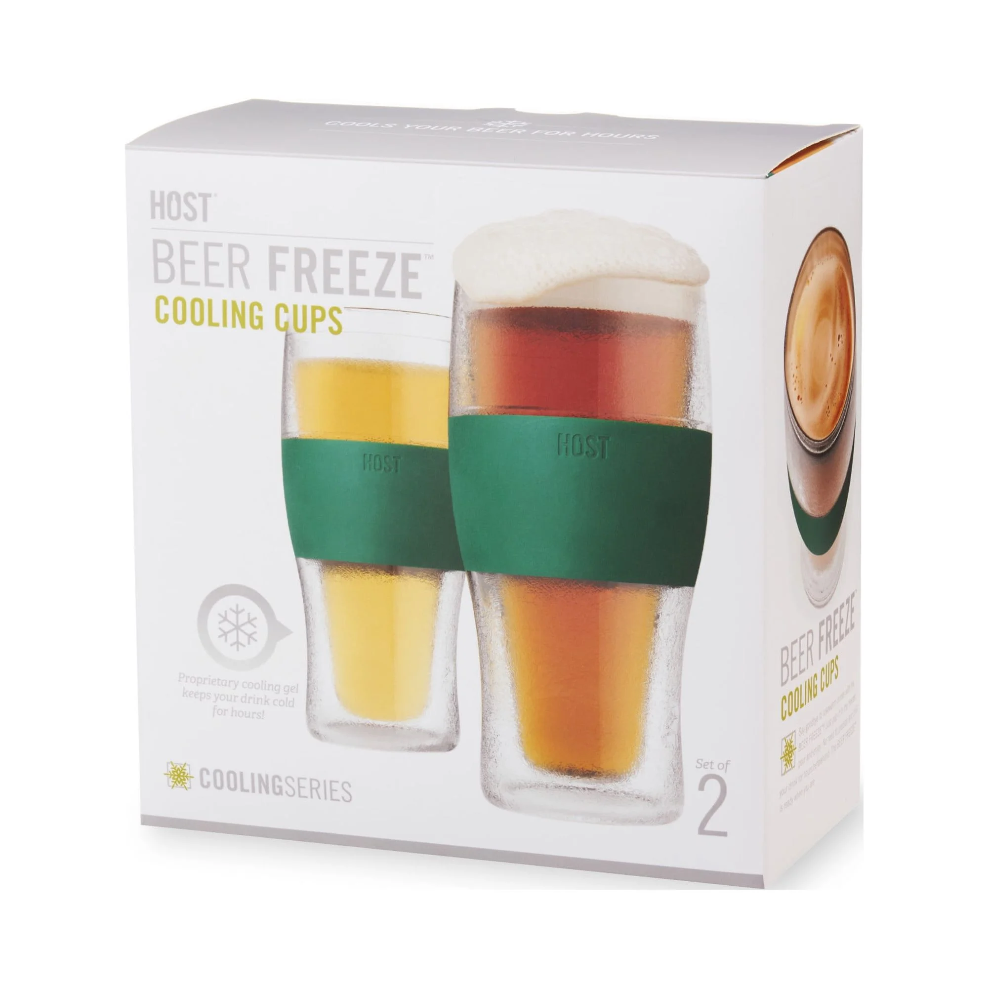 Host Freeze Beer Glasses - Double Walled Insulated Plastic Pint Glasses, Green