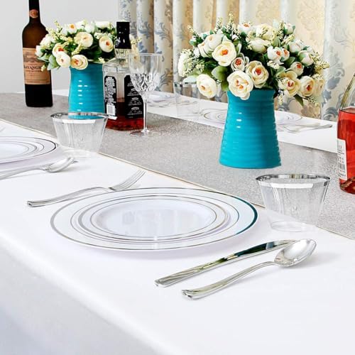 M MCIRCO 175 Piece Gold Dinnerware Set - 50 Gold Rim Plastic Plates - 25 Gold Plastic Silverware - 25 Gold Plastic Cups - 25 Gold Paper Napkins, 25 Guest Disposable Gold Dinnerware Set