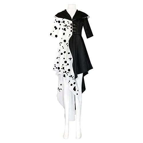LILLIWEEN Women Black White Costume Dress, Classic Movie Cosplay Full Set with Gloves Halloween Cosplay (US Size)