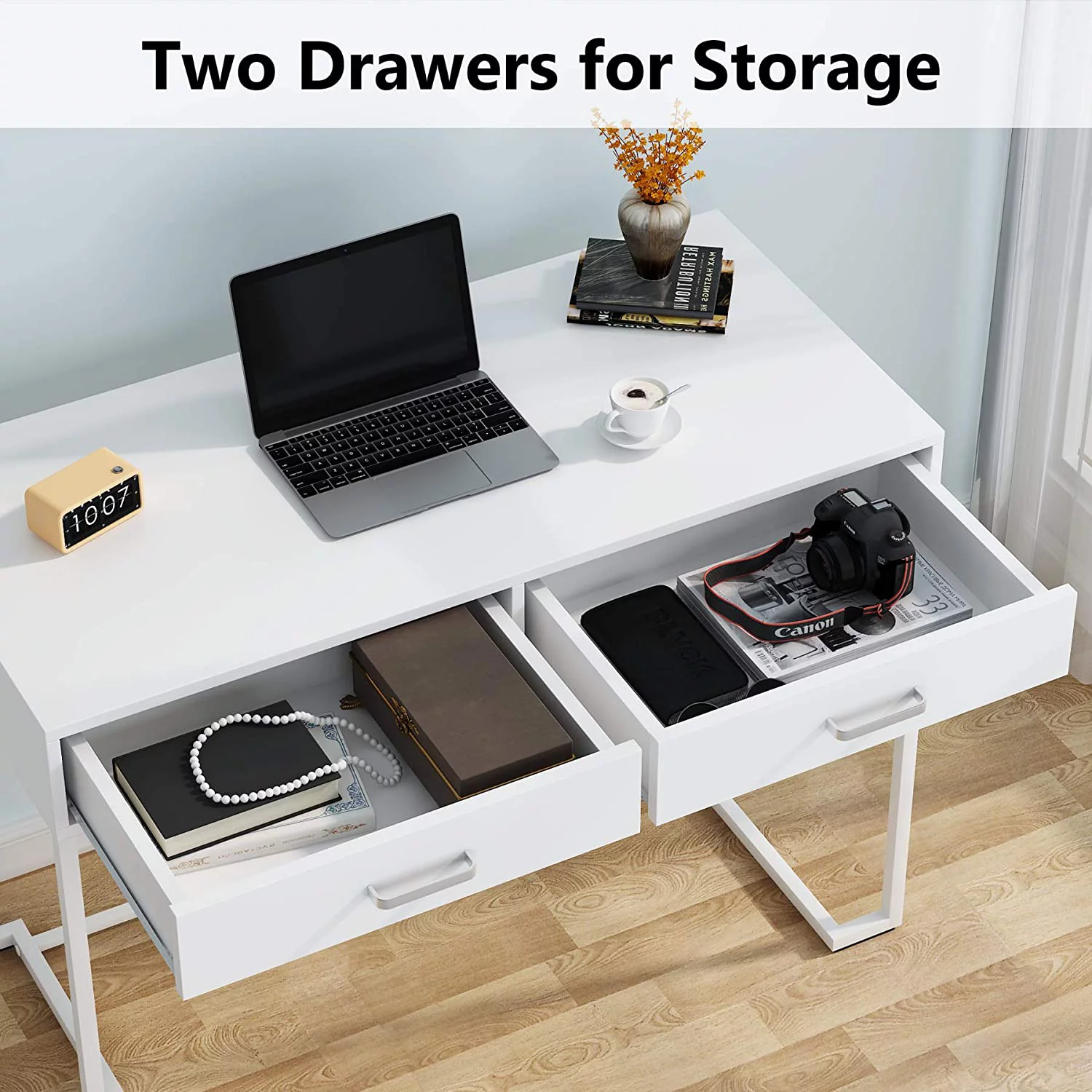 Computer Desk with Drawers, Writing Desk White Desk Study Desk, Simple and Modern White Desk