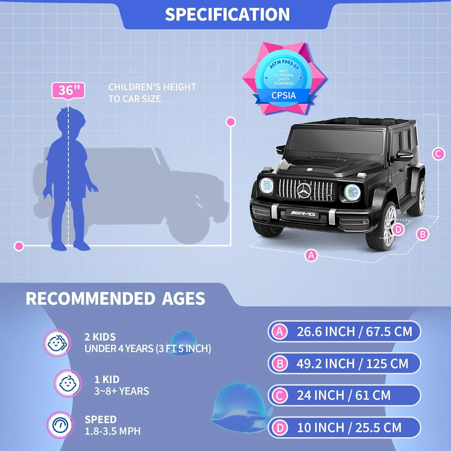 Joywhale 24V 2-Seater Kids Ride on Car Licensed Mercedes-Benz G63 4WD Electric Vehicle, with 7AH Big Battery, Remote Control, Soft Braking, 4-Wheel Suspension, LED Headlight & Music Player, Black