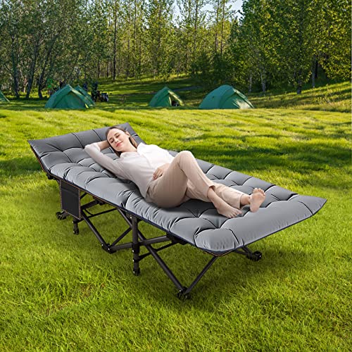 NAIZEA Folding Camping Cots,Adjustable 4-Gear Sleeping Cots for Adults,Foldable Cot Bed, Folding Chaise Lounge Chair,Portable Reclining Chair for Beach Lawn Camping Pool,Sunbathing Chairs