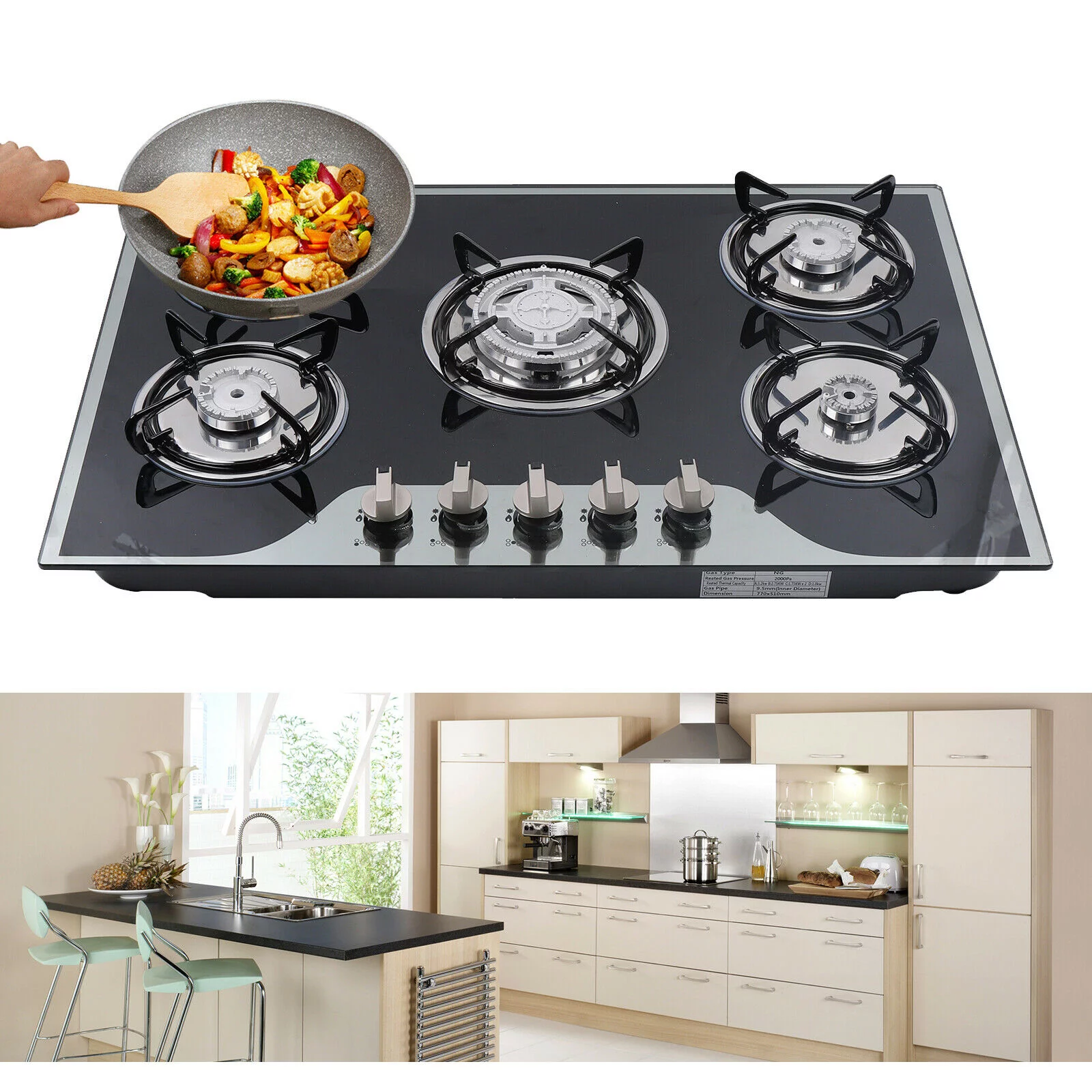 5 Burners Built-in Gas Stove LPG / NG Countertop Gas Stove Gas Cooktop 30
